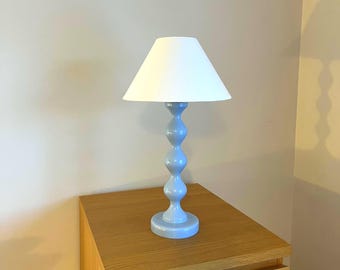 Wooden Table Lamp - Hand Made and Painted in Light Blue - Artisan Bobble Lamp, Padstow Collection.
