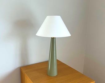 Hand Turned Wooden Table Lamp: Green Farrow & Ball Finish, Chichester Collection