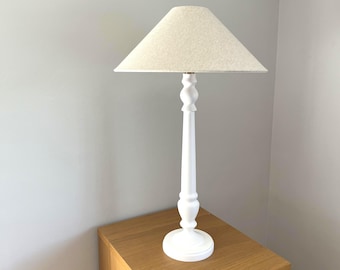 Tall Wooden Table Lamp -  Hand Turned & Painted in White, Unique Elegant Artisan Home Lighting, part of The Salcombe Collection