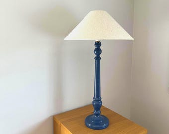Tall Wooden Table Lamp - Hand Turned & Painted in Blue - Individual Elegant Artisan Lighting