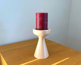 Pillar Candle Holder - Hand Turned Wood & Painted in Pale Pink