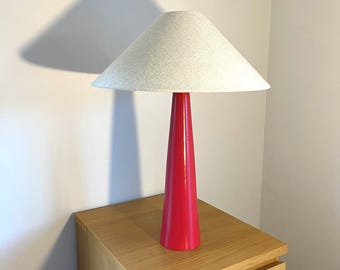 Tall Wooden Table Lamp - Hand Turned & Painted in Red - Individual Artisan Home Lighting.