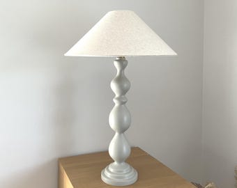Tall Wooden Table Lamp -  Hand Turned & Painted in Grey - Colourful Artisan Bobble Lamp