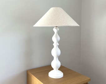 Tall Wooden Table Lamp - Hand Turned & Painted in White - Individual Artisan Bobble Lamp
