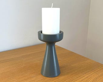 Pillar Candle Holder - Hand Turned Wood & Painted in Slate Grey