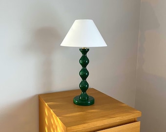 Wooden Table Lamp - Hand Made and Painted in Dark Green - Artisan Bobble Lamp, Padstow Collection