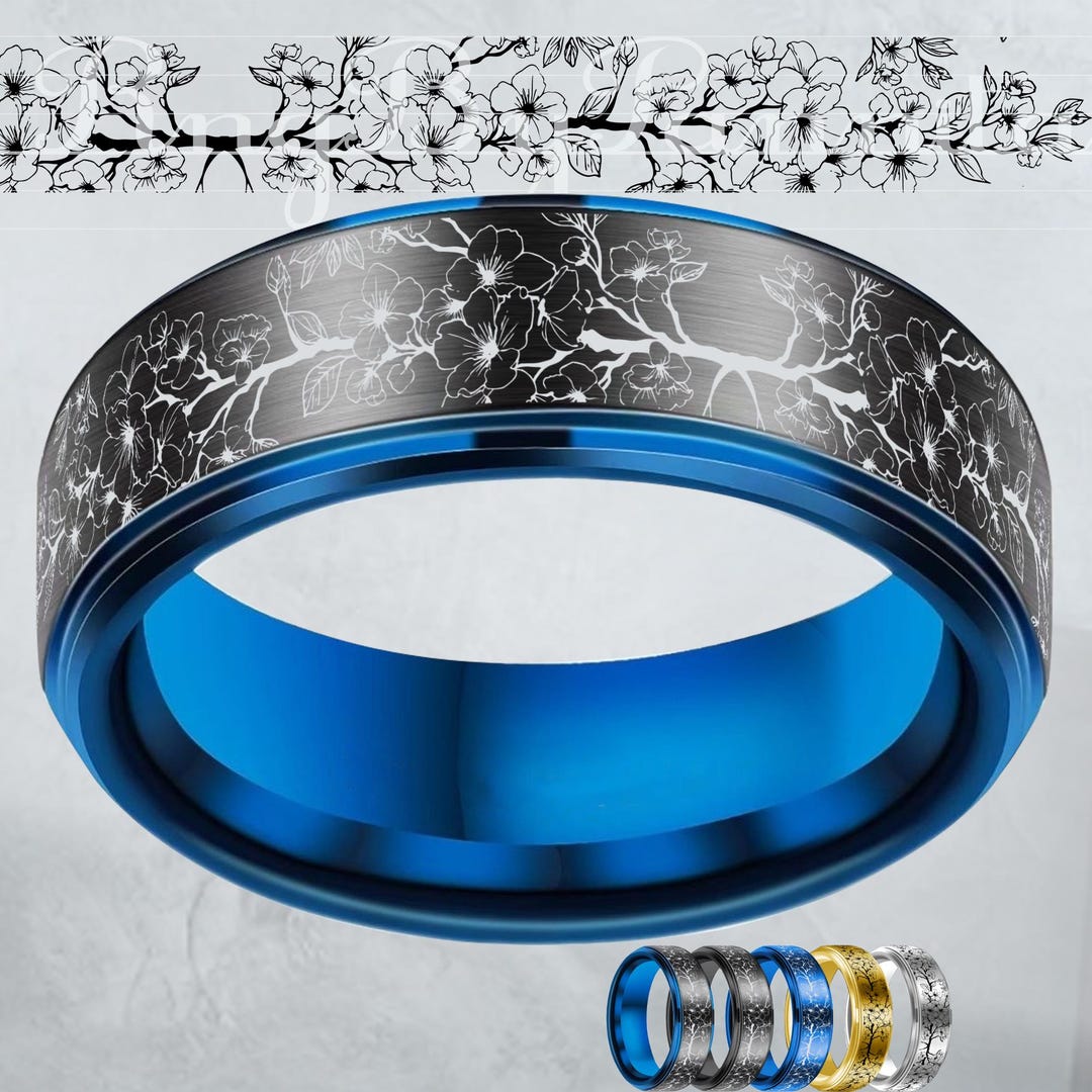Custom Cherry Blossom Japanese Ring, Floral Wedding Band Sakura Gold ...
