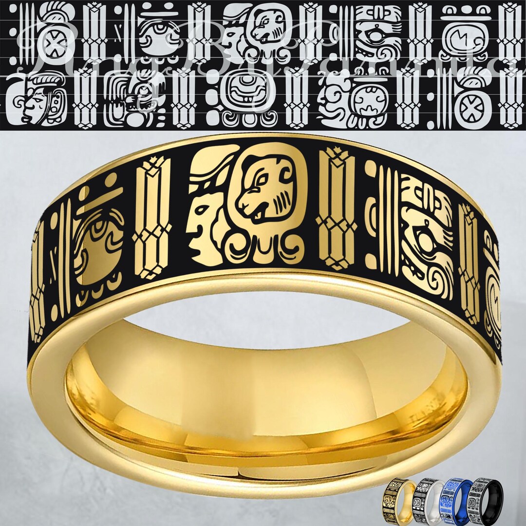Custom Aztec Ring,engraved Mayan Ring,mayan Calendar Ring,tribal Ring ...