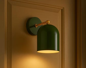 Mid Century Modern Green Brass Dome Wall Sconce, Scandinavian Bedroom Reading Light Fixture