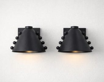 Vintage Brass Cone Wall Sconce: Mid Century Modern Adjustable Lamp (Pair)