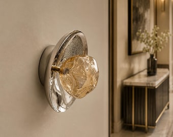 Sculptural Glass Wall Sconce – Polished Chrome, Modern Accent Light | bedside lamp