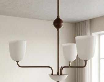 1960s Mid-Century Modern Brass Chandelier | Mid Century Elikei 3-Light Pendant | Stilnovo Ceiling Fixture Fixture