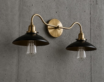 Handcrafted Brass Double Arm Sconce, Mid Century Modern Vanity Light