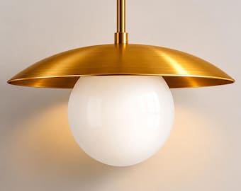 Mid Century Modern Brass Hanging Light, Handmade Globe Pendant Lamp, Contemporary Kitchen Island Lighting