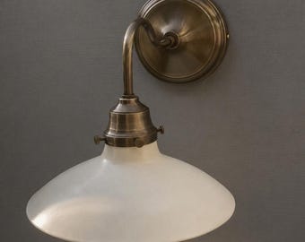 Vintage Brass Gooseneck Wall Sconce, Industrial Farmhouse Wall Light, Mid Century Bathroom Vanity Lamp, Plug In or Hardwired
