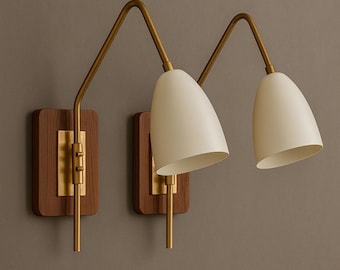 Mid Century Modern Brass Wall Sconce, Adjustable White Cone Wall Lamp, Handmade Brass Reading Light, Scandinavian Bedroom Wall Lighting
