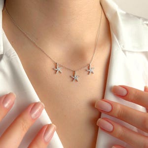 Triple Starfish Necklace, Dainty Ocean-Inspired Pendant, Silver Sea Star Jewelry, Beach Lover Gift, Nautical Summer Necklace