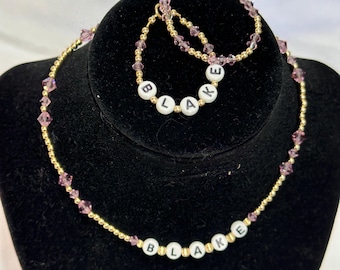 Child’s Gold Beaded Birthstone Necklace & Bracelet Set – Dainty Kids Jewelry Gift