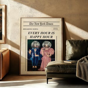 Every Hour Is Happy Hour Poster, Trendiger Zeitungsdruck, New York Times Wandkunst, Vintage Wohnzimmer Poster, Retro Print, Wohnheimzimmerdekor