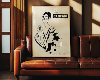 Bitter Campari Poster, Campari Cordial Liquor Print, Retro Campari Advertising Poster, Bar Cart Wall Art, Vintage Bar Poster, Alcohol Print