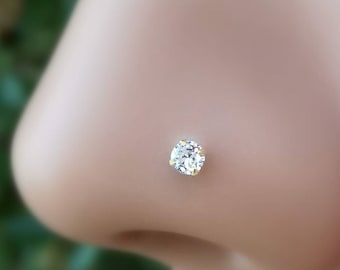 14K Solid Gold CZ Nose Stud | Dainty Gold Nose Piercing | Tiny CZ Small Gold Nose Ring | Minimalist Nose Jewelry