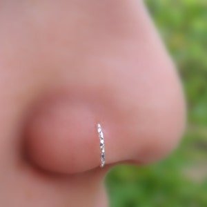 Nose Ring - Nose Hoop Tragus Ring - Helix Hoop- Nose Ring Hoop - Sterling Silver TEXTURED Hoop 22-18 gauge 7/8mm Inner Diameter single ring