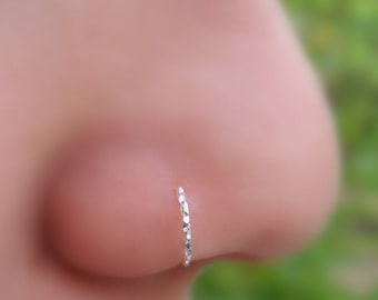 Nose Ring - Nose Hoop Tragus Ring - Helix Hoop- Nose Ring Hoop - Sterling Silver TEXTURED Hoop 22-18 gauge 7/8mm Inner Diameter single ring