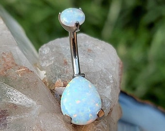 14g Implant Grade Titanium Hypoallergenic Internally Threaded Belly Ring 10mm Teardrop Opal Belly Button Ring Belly Piercing Navel Piercing