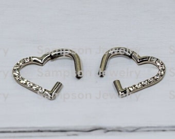 Titanium CZ Heart Clicker Ring, 16 Gauge Hypoallergenic Piercing