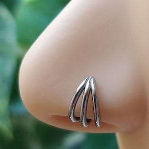 IMPLANT GRADE TITANIUM Triple Hoop Nose Ring Clicker - Nose Piercing - Nose jewelry - 18 gauge 8mm