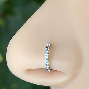 Implant Grade Titanium Nose Ring Clicker Hoop Hypoallergenic Minimalist Sparkle Gem Clear CZ - Septum Nose Ring