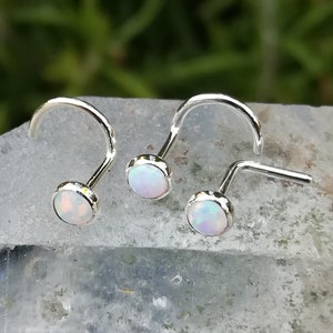 Opal Nose Ring Stud - Tragus Ring - Cartilage Earring -  Nose Jewelry - Nose Piercing - Sterling Silver - 3mm White Opal  Nose Piercing