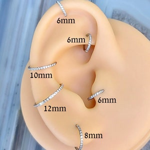 Implant Grade Titanium Single Earring, Tragus, Helix, Conch, Clicker Hoop Hypoallergenic Minimalist Sparkle Gem Clear CZ