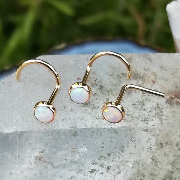 Opal Nose Ring - Nose Stud - Nose Piercing - Helix Earring - Tragus Earring - Nose Jewelry - 14K Yellow Gold Filled - 3mm White Opal