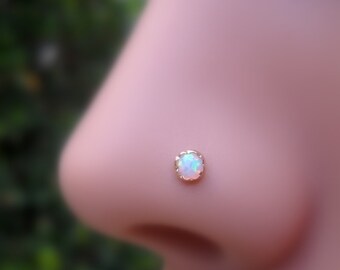 nose stud ring piercing tragus earring yellow gold jewelry opal helix cartilage 3mm 14k filled studs