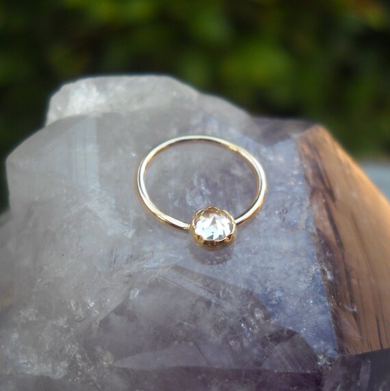 Nipple Ring Piercing 14K Solid Yellow Gold White Topaz Cubic Etsy