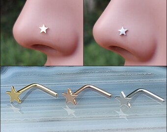 Star Nose Ring - Nose Stud - Nose Jewelry - Nose Piercing - 20 Gauge 316L Surgical Steel - Silver - Yellow - Rose