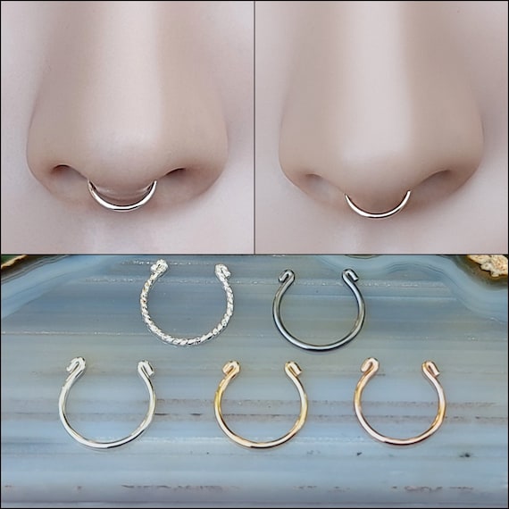 Fake Nose Ring in Sterling Silver Gold or Rose Gold Vermeil, Fake Septum  Ring 