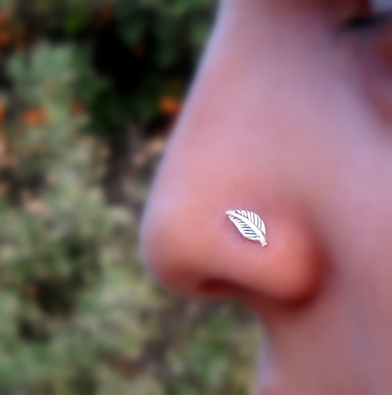 Leaf Silver Nose Ring Nose Silver Ring Nose Stud Designs Nose Studs Silver Nose Studs Cute Nose Rings Cute Small Stud Nose Ring Tiny Stud image 2