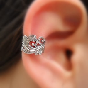 Sterling Silver Ear Cuff - Lace - Fake Piercing - Faux Piercing - Fake Conch Piercing - Non Pierced - Conch Cuff - Silver Cuff - Ear Wrap