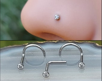 Anneau de nez en titane de qualité supérieure pour implants, calibre 20/18 - Petite lunette ronde de 1,5 mm Cz - Bijoux de nez - Piercing de nez - Piercing de nez aspect diamant