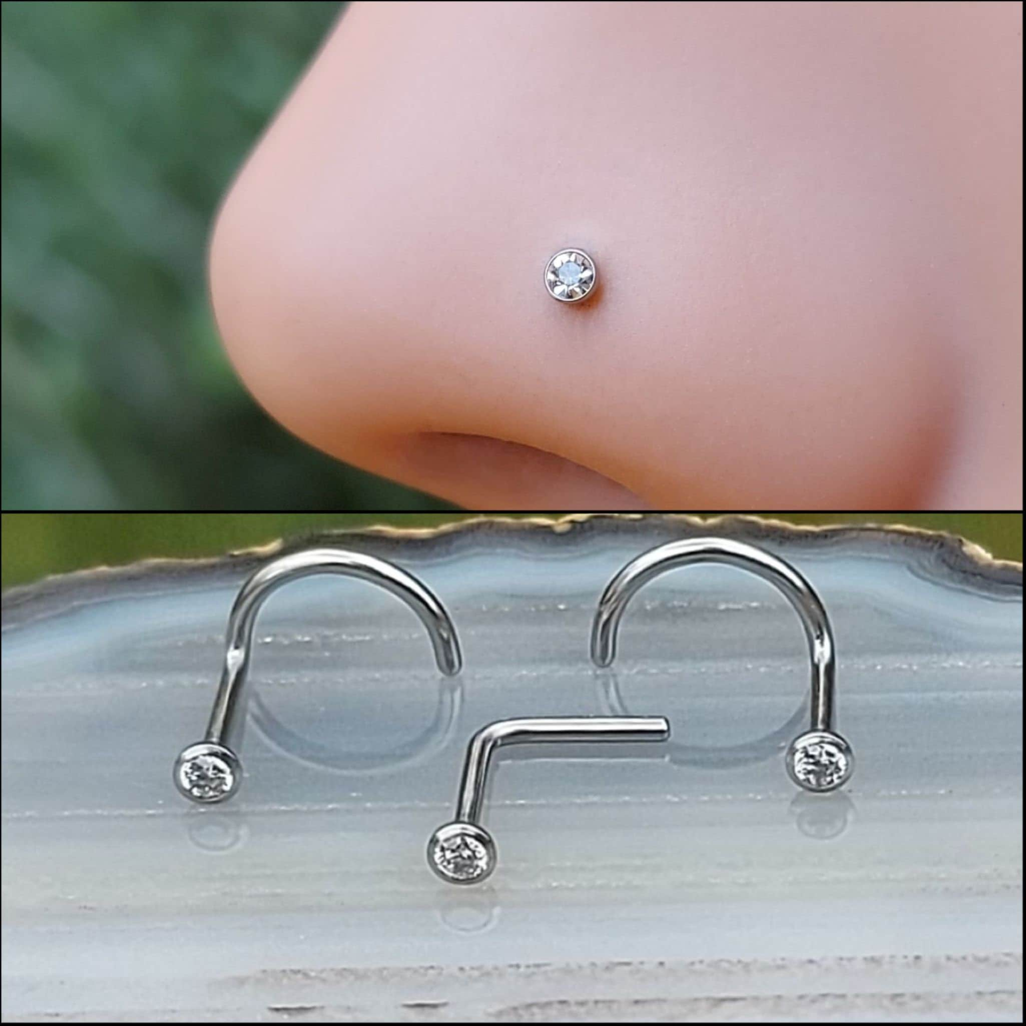 IMPLANT GRADE TITANIUM Nose Ring Stud 20/18 Gauge Tiny 1.5 Mm Round Bezel  Cz Nose Jewelry Nose Piercing Diamond Look Nose Stud 