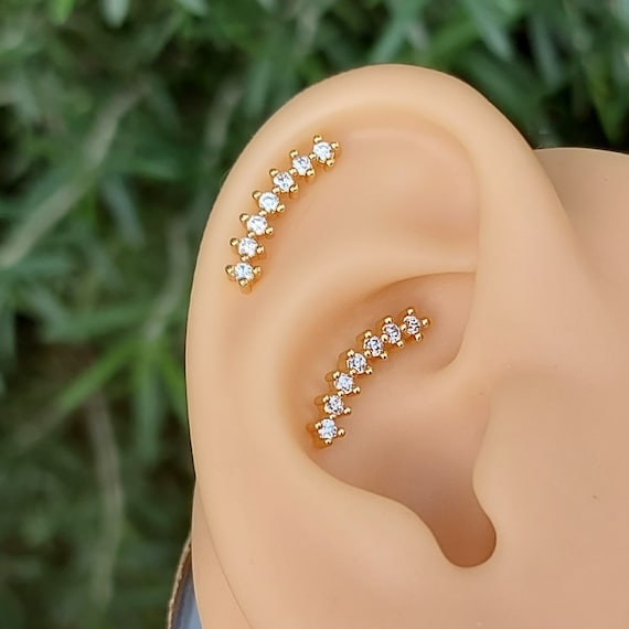 Tragus/helix/conch Earring Cartilage Earring Flat Back Earring 16 Gauge  316L Surgical Steel Cubic Zirconia Conch Piercing Helix Piercing 