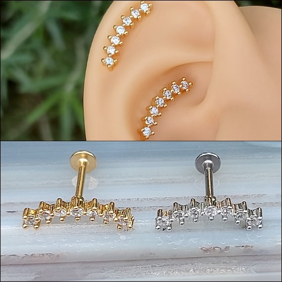 Tragus/helix/conch Earring Cartilage Earring Flat Back Earring 16 Gauge  316L Surgical Steel Cubic Zirconia Conch Piercing Helix Piercing 