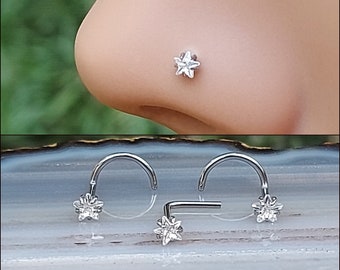 IMPLANT GRADE TITANIUM Star Cz Nose Ring Stud 20/18 Gauge - Nose Jewelry - Nose Piercing - Cz Nose Stud - Diamond Look Nose Stud