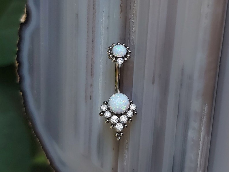 Titanium OpalCZ Belly Button Body Piercing Button Belly Button Piercing Rings Body Piercings Navel Belly Button Navel Ring Belly Ring Button image 3