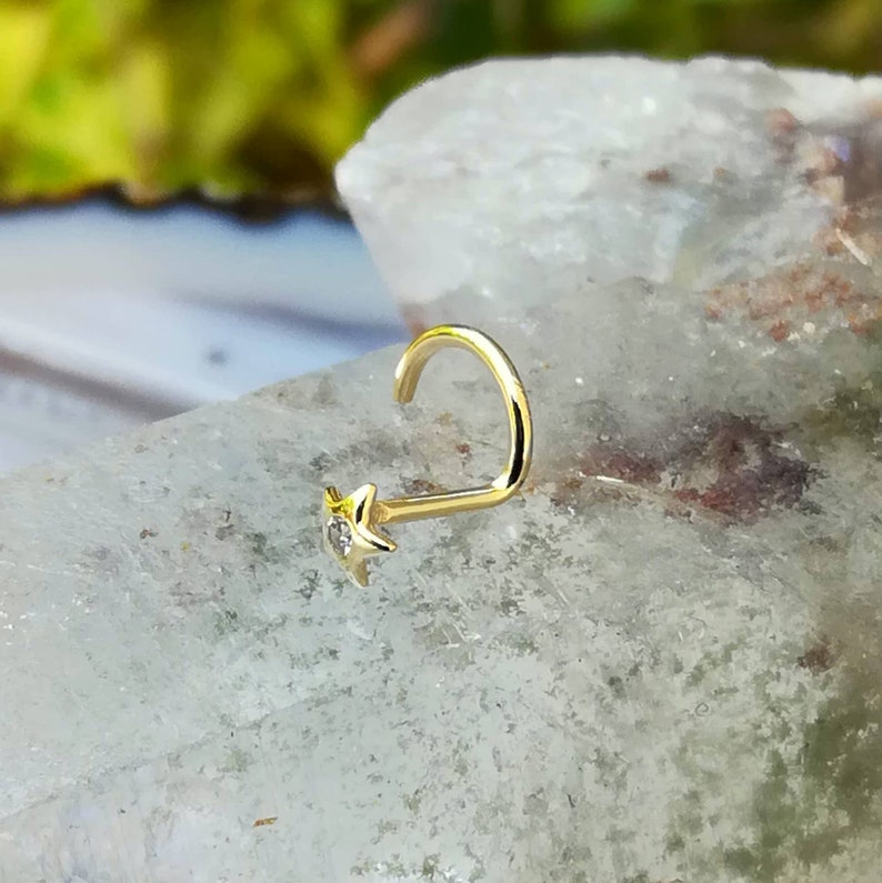 Nose Stud Nose Jewelry Studs Cartilage Earring 14K Solid Yellow Gold Star Set With Cubic Zirconia Tragus Earring Nose Ring