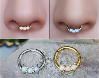 Opal Septum Ring Clicker - Septum Hoop - Septum Piercing - Septum Jewelry -16 Gauge Surgical Steel - Conch Ring - Nose Ring
