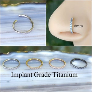 Implant Grade Titanium Nose Ring Clicker Hoop Hypoallergenic Minimalist Sparkle Gem Clear CZ - Septum Nose Ring