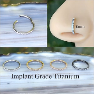 Implant Grade Titanium Nose Ring Clicker Hoop Hypoallergenic Minimalist Sparkle Gem Clear CZ Septum Nose Ring image 1